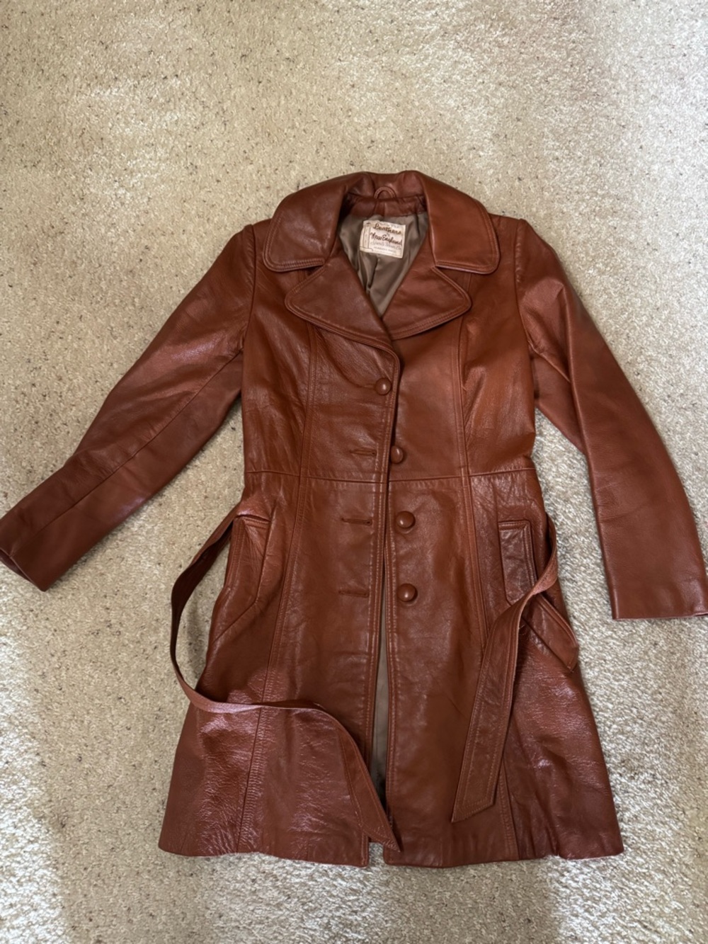 Vintage Brown Leather Trench Coat - Women's
